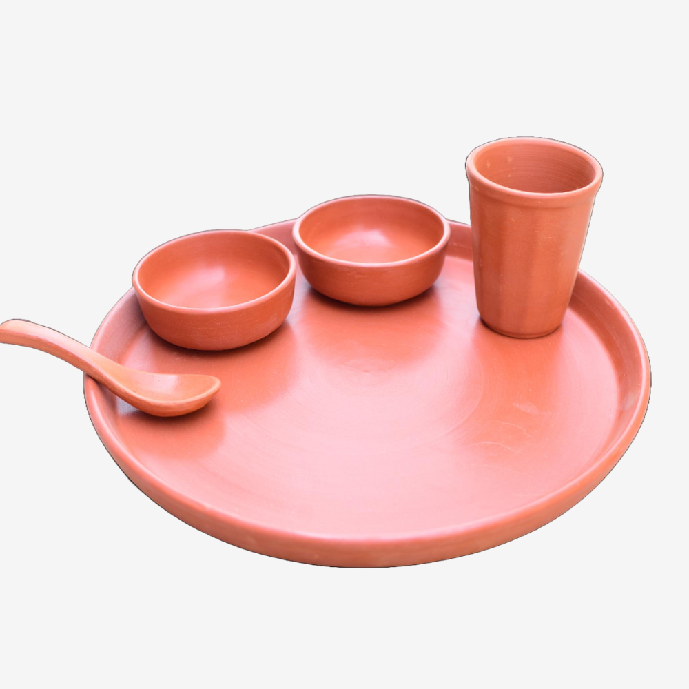 Clay Thali Set – Terracotta Handmade Dinnerware (5-Piece Set)